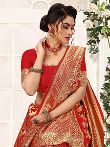 Trendmalls Banarasi Sari de seda para mujer con pieza de blusa sin costuras () Ropa DE BODA informal Ropa india y pakistaní - Product Image 6