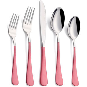 Juego de Cubiertos de acero inoxidable en estilo americano 5 piezas de diseño contemporáneo con asas rosas - Product Image 1