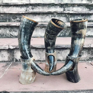 High Quality Eco-Friendly Animal Viking Drinking Horn Polished Finish <b>Iron</b> Stand Natural Color Organic Material Custom Logo - Product Image 5