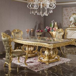 Majestic The Langham Luxury Teak Hand Carved Marble <b>Top</b> Dining <b>Table</b> Classic Royal Baroque Hotel Villa Palace Furniture collect - Product Image 1