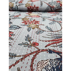Edredón de Kantha con estampado de pájaro bohemio Vintage, colcha de algodón hecha a mano tradicional india Reversible, ropa usada de moda - Product Image 3