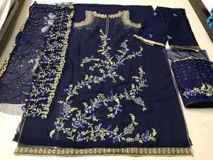 Fiesta tradicional india desgaste Georgette bordado secuencia hoja dorada papel trabajo Salwar Kameez con Dupatta - Product Image 2