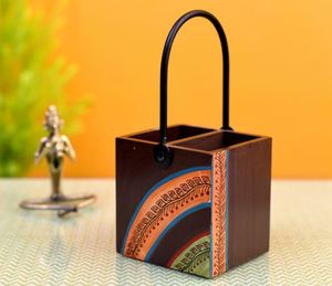 Best Cutlery Stand with Floral Patterns Handcrafted in Wood with Metal Handle for Kitchen Accessories Items - Product Image 5