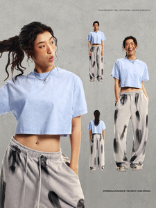 STREETLAB Women's Crop <b>Top</b> Short Sleeve Crewneck Slim Fit Breathable Sorona Jersey Summer Streetwear T-Shirt Custom Logo OEM ODM - Product Image 2