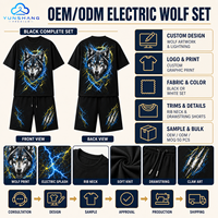 Ensemble T-shirt et short surdimensionné respirant pour homme, motif loup électrique, 100 % coton, style streetwear, deux pièces