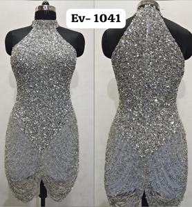 Luxury <b>Red</b> Evening <b>Gown</b> with Hand Beaded Crystal Lines - Product Image 4