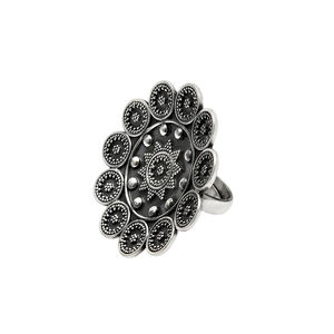 Indian Artisan Handcrafted Jewelry 925 Sterling Oxidized Silver <b>Flower</b> Shape Ethnic Ring for Woman <b>Girl</b> Wholesale Price Supplier - Product Image 3