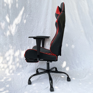 Gaming Chair 7188 Chinese-Style <b>Adjustable</b> Height Black & Red with <b>Footrest</b> Home Office Metal Frame & PU Cushion - Product Image 5