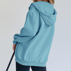 Sweat à capuche zippé décontracté pour femme, coupe ajustée, confortable, bleu bébé, respirant, cordon de serrage, 100% coton polaire, sweat à capuche zippé d'hiver - Product Image 2