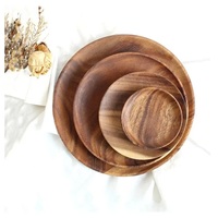 Ensemble d'assiettes de service en bois d'acacia écologiques et durables bols de vaisselle ronds en vrac pour les fêtes et les apéritifs
