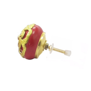 ลูกบิดเซรามิกสีแดงลายดอกไม้สีทองทองเหลืองแบบดึงลิ้นชักประตูแบบอุตสาหกรรมลูกบิดแบบดึงสำหรับรับประทานอาหารในห้องนอน - Product Image 2