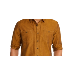 เสื้อเชิ้ตชัมเบรย์ผ้าฝ้ายลายเฮอร์ริงโบนสำหรับผู้ชาย แบรนด์อเมริกันแร็ก คอตั้ง สีเหลือง ไซส์ใหญ่ ระบายอากาศได้ดี ใส่สบาย - Product Image 3