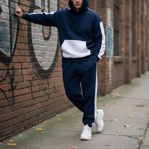 Survêtement pour homme personnalisé OEM, logo personnalisé, polaire polyester/coton, survêtement surdimensionné bicolore, ensemble 2 pièces - Product Image 2