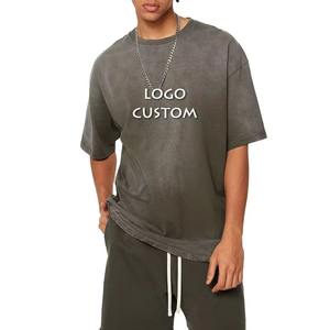 Camiseta con logotipo personalizado para hombre, cuello redondo, alta calidad, lavado con ácido, hombro caído, colores personalizados con estilo, tallas más Personalizadas, Camisetas - Product Image 2