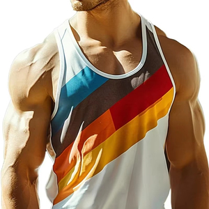 Camisetas sin mangas con gráfico de rayas Retro para hombre, chaleco informal sin mangas con estampado Digital, holgado, de secado rápido, transpirable, Anti-UV - Product Image 5