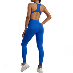 Low Moq Custom Made Logo Stretchy Workout Wear Custom Spandex/Polyester Sleeveless Ribbed <b>Bodycon</b> Fitness <b>Jumpsuit</b> For Women - Product Image 4