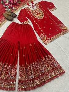 Costume Sharara lourd d'approvisionnement d'usine direct avec travail de broderie de séquence Georgette pure Gharara pour les fêtes du Pakistan - Product Image 3