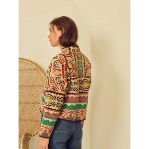 Chaqueta Corta de Algodón Tejida con Bordado Floral y Parches Bohemios para Mujer, Hecha a Mano, Étnica, Acolchada, Otoñal, Ecológica, de Secado Rápido - Product Image 5