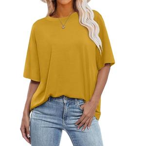 Nouveau Design OEM Service Solide Femmes 100% Coton Manches Courtes Col Rond Épaule Pente T-shirt Confortable Du Bangladesh - Product Image 1