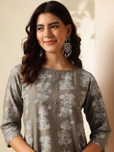 Mujer estampado floral cuello redondo puro algodón recto Kurta indio Pakistán kameez - Product Image 6