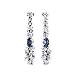 Lujosos pendientes colgantes en oro macizo de 18K adornados con piedras preciosas de Alejandrita natural y diamantes reales, pendientes de moda - Product Image 4