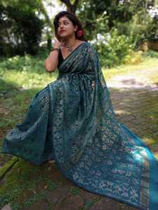 Sari JALBONDI DHAKAI JAMJANI pour mariage, séchage rapide, écologique, léger, en coton et soie, travail Jori, pour filles - Product Image 3