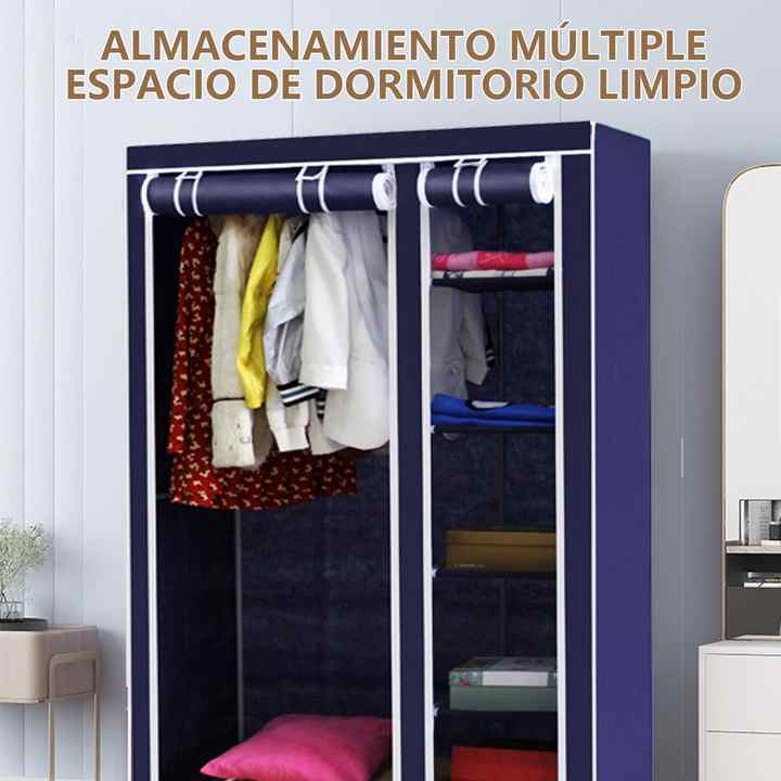 Guardarropa Armable Closet Portatil Blanco con Tela y Cortina - Mueble Organizador Perchero