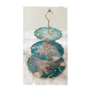 Superbe support à gâteaux pour la maison, mariage, fête d'anniversaire, gâteau, hôtel, couleur or et bleu, design élégant, support à gâteaux en métal et en résine - Product Image 3