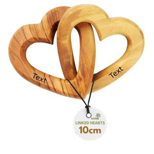 Coeurs Entrelacés en Bois d'Olivier Personnalisés, Cadeau pour la Saint-Valentin, Anniversaire de Mariage, Gravure Moderne Faite à la Main, Imprimé KASSIS - Product Image 1