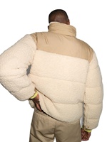 Blouson matelassé Sherpa pour homme avec logo personnalisé, col montant, pour l'extérieur, à capuche, rembourré, tissé, fermeture éclair, patchwork à pois, collection automne