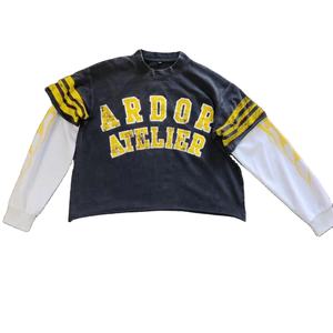 T-shirt personnalisé double couche deux pièces streetwear pour hommes gris délavé à l'acide surdimensionné épaule tombante manches longues tricoté 100% coton - Product Image 1