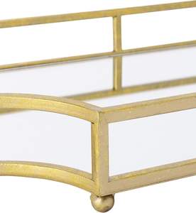 Ciel Metal Mirrored Ornate Festonné Plateau décoratif doré pour commode de salle de bain et chambre à coucher - Product Image 1