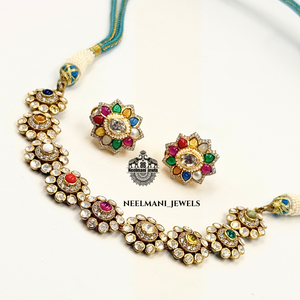 Ensemble de bijoux fins pour occasions spéciales - Collier et boucles d'oreilles en moissanite Polki, or, perles, diamants, motif cœur, cadeau de mariage - Product Image 4