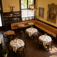 Chaise en bois courbé de style rétro français, canapé en cuir à surpiqûres verticales, ensemble table en bois pour restaurant, café, hôtel, bistrot