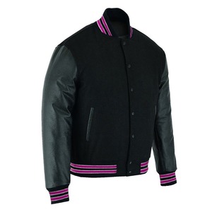 Classic Varsity <b>Baseball</b> <b>Jacket</b> <b>Men</b> Winter Wool Body Black Pink Trim Stand Collar High Street Hot Design Windproof Breathable - Product Image 4