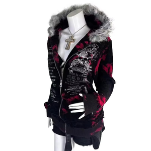 เสื้อฮู้ดซิปพิมพ์ลายดิจิทัลผ้าโพลีเอสเตอร์/คอตตอน ระบายอากาศได้ดี สไตล์โกธิคใหม่ สำหรับผู้ชายและผู้หญิง ทรงหลวม - Product Image 1