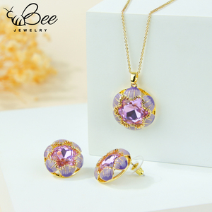 Parure de bijoux en cuivre avec gros cristaux, pierre ovale, or 14 carats, collier et boucles d'oreilles exquis pour mariage indien - Product Image 2