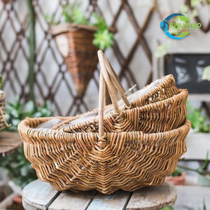 CESTA DE FLORES DE Mimbre Vietnamita Ecológica, Cesta de Campo Vintage de Fruta de Ratán, Cesta Hecha a Mano para Exhibiciones Florales - Product Image 5