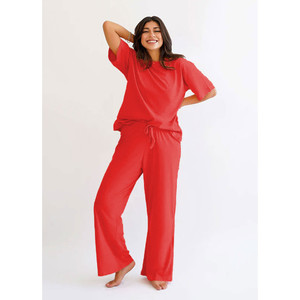 Women Soft Breathable Fluid Knit Rayon Front <b>Pajamas</b> Set XL Size Elastic Waist Drawstring Closure Casual Print Style Spring - Product Image 5