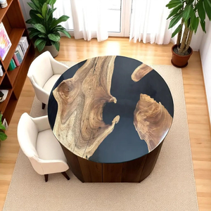 Round <b>Black</b> <b>Epoxy</b> <b>Resin</b> Coffee Table Top Modern Luxury Handmade Center Table - Product Image 3