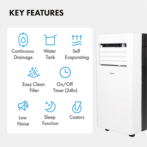 เครื่องปรับอากาศแบบพกพา 9000 BTU ใช้สารทำความเย็น R290 ประหยัดพลังงานระดับ A 3-in-1 พร้อมฟังก์ชั่นทำความเย็น ลดความชื้น และพัดลม พร้อมรีโมทคอนโทรล สำหรับห้องขนาดไม่เกิน 32 ตร.ม. - Product Image 2