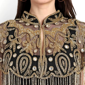 Cape burlesque élégante avec perles et paillettes perlées, silhouette droite, robe de boîte de nuit longue au sol pour les occasions festives - Product Image 2