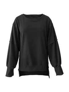 Sweat-shirt décontracté pour femme, couleur unie, coupe ample, anti-plis, disponible en longueur longue ou courte, 2026 - Product Image 6