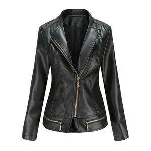 Chaqueta personalizada con solapa roja brillante, chaqueta de cuero genuino adornada con cremallera para mujer, abrigo informal de moda para mujer, prendas de vestir exteriores para mujer - Product Image 5