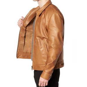 Veste de motard élégante pour homme en cuir de vache durable, col montant, imperméable, coupe-vent, style actif et tendance pour l'hiver, style urbain avant-gardiste - Product Image 6