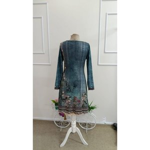 Robe midi suprême à manches longues et col en V à motif floral pour femme, 38599 - Vert - Product Image 5