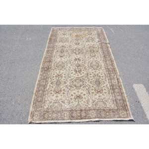 Classic Beige Brown Vintage <b>Turkish</b> <b>Rug</b> 3.8 X 6.6 ft Patchwork Design Wool Latex for Living Teenagers Bedside Hallway Rectangle - Product Image 1