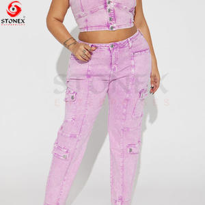 ชุดผ้ายีนส์2ชิ้นผ้าเดนิมสไตล์สตรีทแวร์ผ้าฝ้าย - Product Image 2