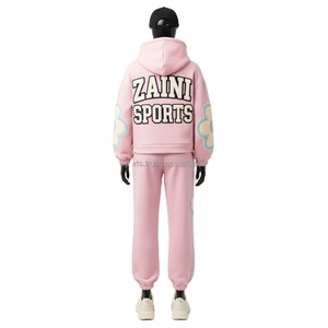 ชุดวอร์มผ้าฟลีซสำหรับผู้หญิงขนาดใหญ่พิเศษปักลายดอกไม้สีชมพู350GSM โลโก้ออกแบบได้ตามต้องการ - Product Image 2