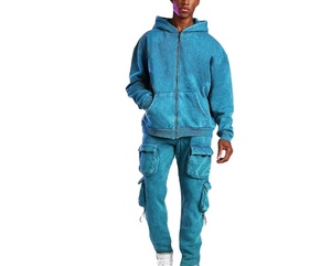 High Quality Men's Acid Wash <b>Flare</b> <b>Sweatpants</b> and Hoodie Set Custom Logo Winter Jogging Tracksuit with Rhinestone Technics - Product Image 1
